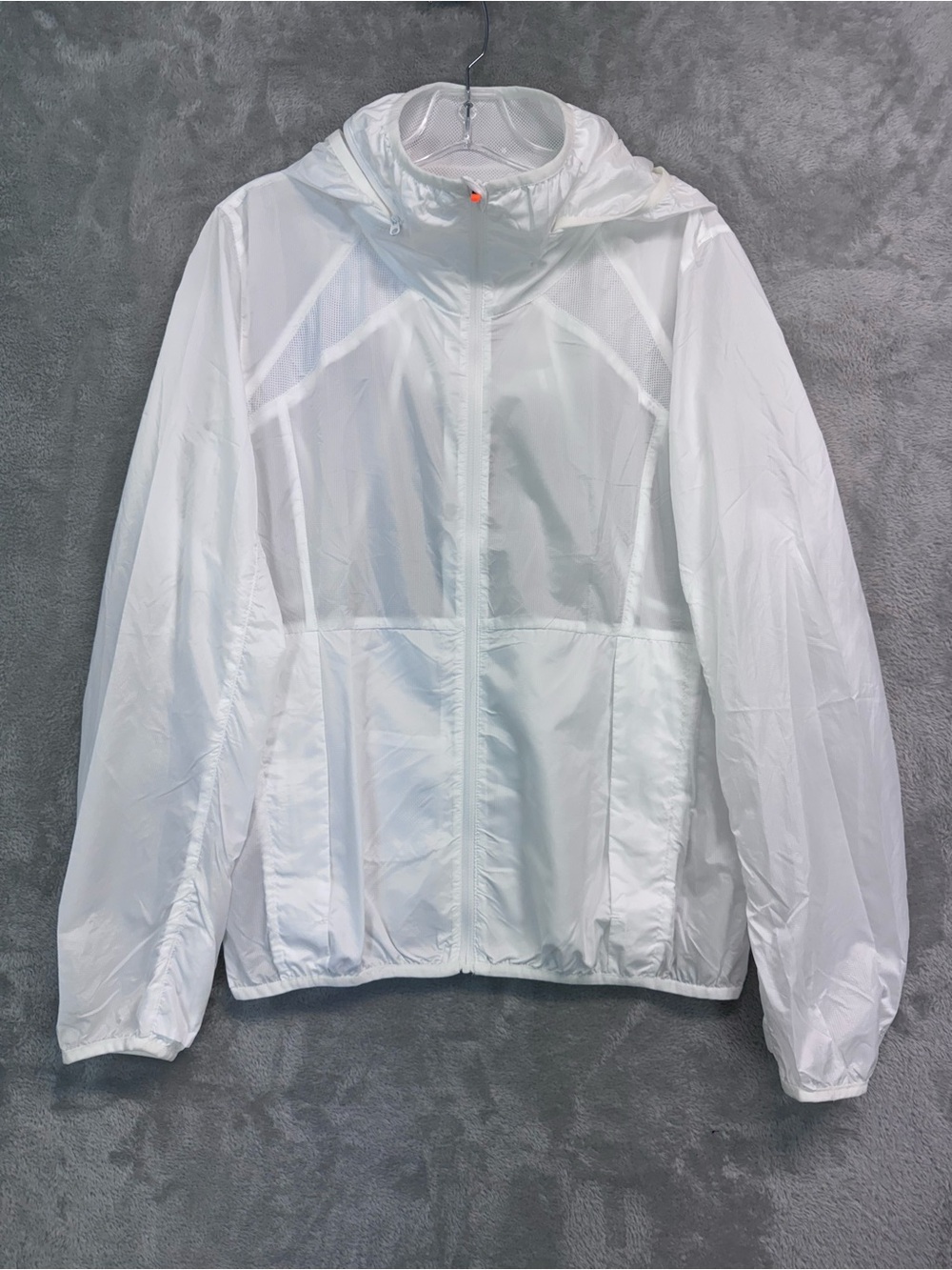 Zyia Active Ghost Trainer White Zip Windbreaker Jacket Packable Pockets Size L